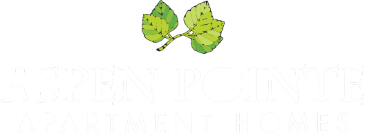 A green leaf is in front of the text "Open Point Apartments".